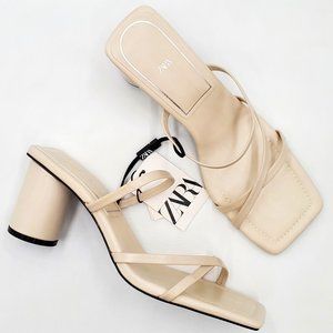 Zara Leather Strappy Heeled Sandals - NWT